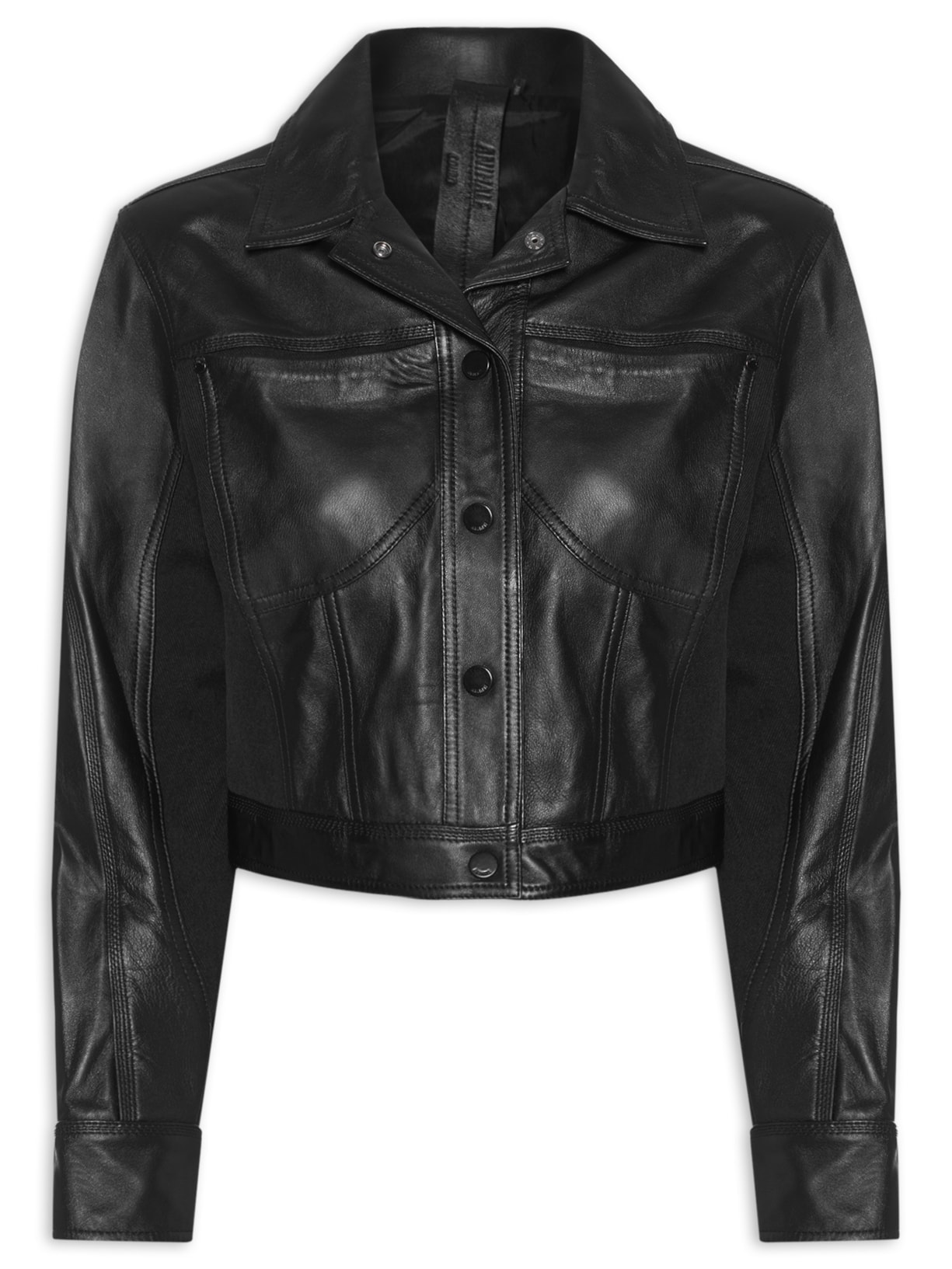 Jaqueta Feminina De Couro Mix Jeans Preto Animale