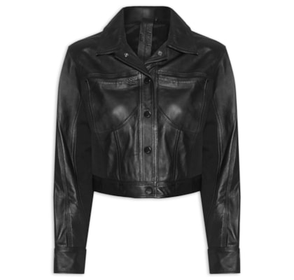 Jaqueta Feminina De Couro Mix Jeans - Preto