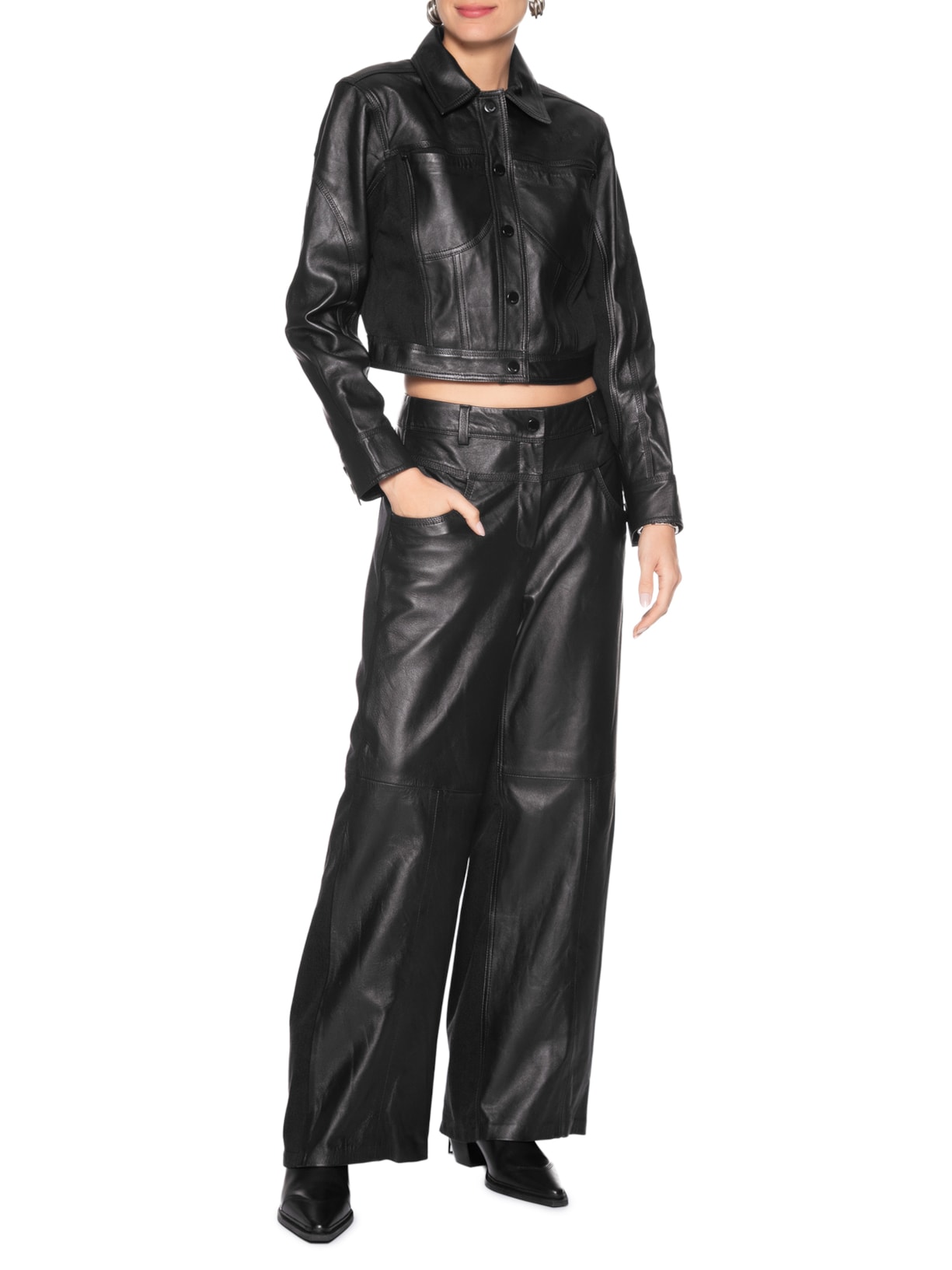 Jaqueta Feminina De Couro Mix Jeans Preto Animale