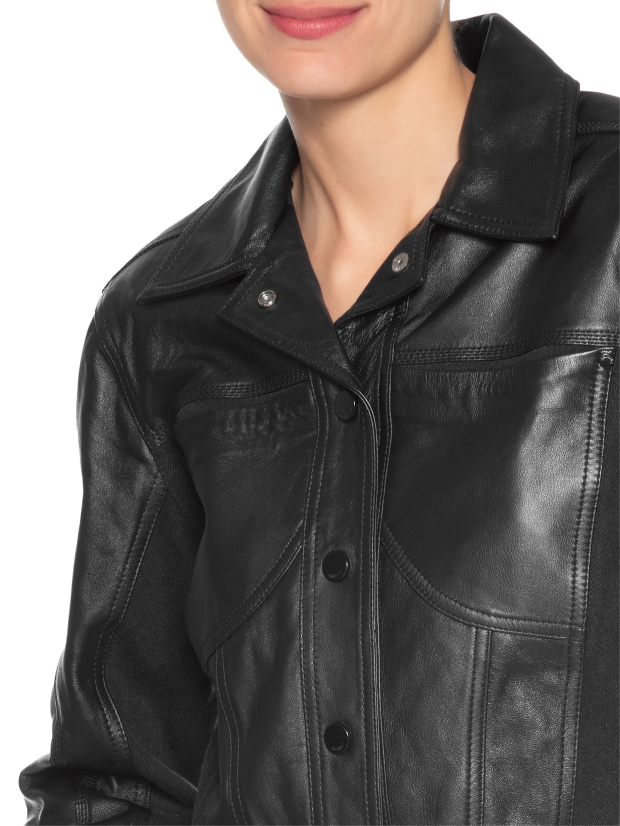 Jaqueta Feminina De Couro Mix Jeans Preto Animale