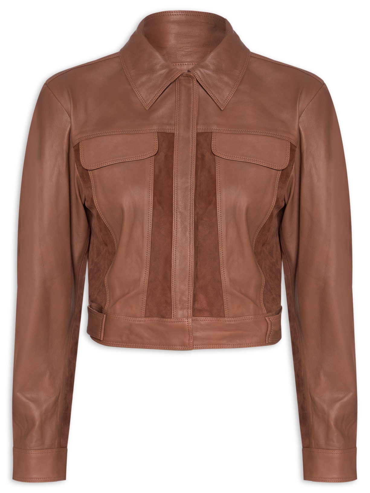 Jaqueta Feminina De Couro Mix Textura - Marrom