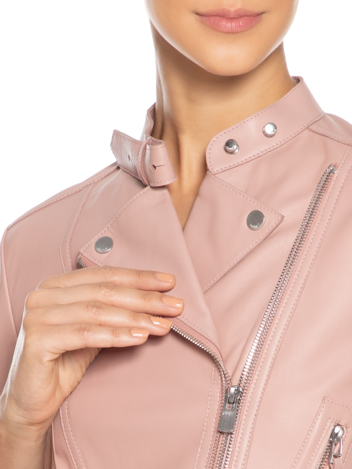 Jaqueta Feminina De Couro Motor Classic Rosa Animale