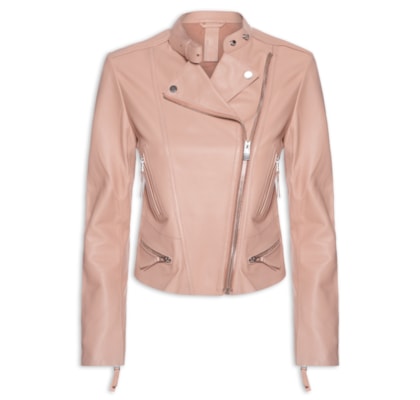 Jaqueta Feminina De Couro Motor Classic - Rosa