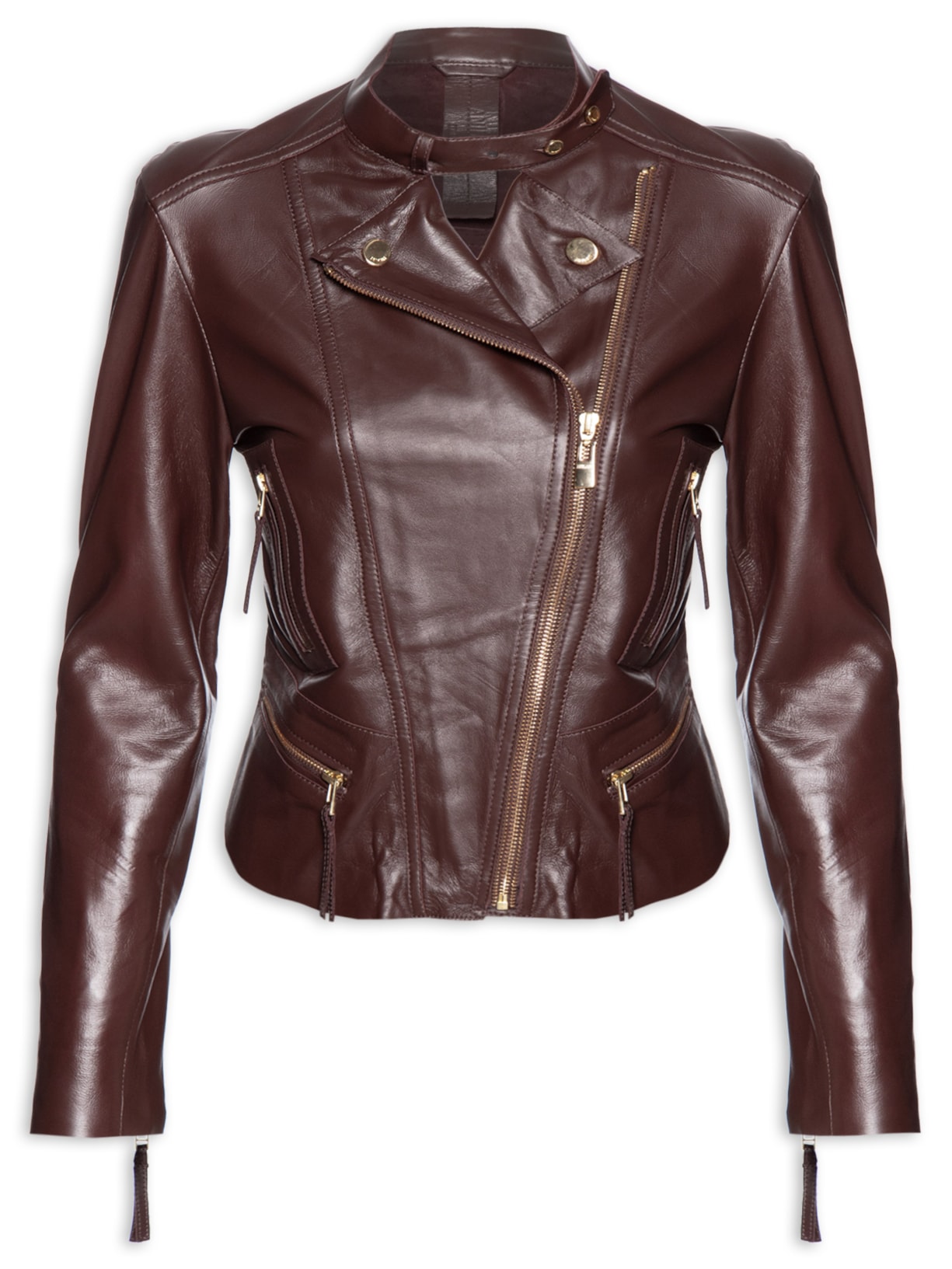 Jaqueta Feminina De Couro Motor Clássica Color Marrom Animale