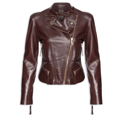 Jaqueta Feminina De Couro Motor Clássica Color - Marrom