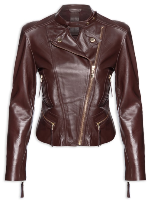 Jaqueta Feminina De Couro Motor Clássica Color - Marrom