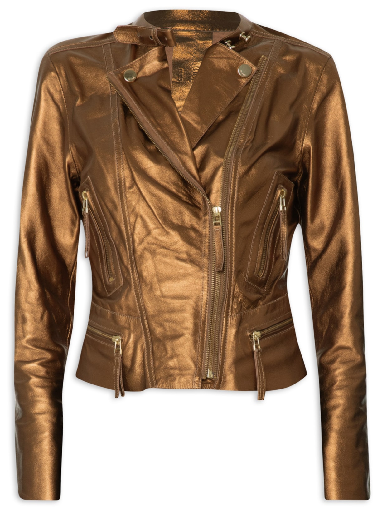 Jaqueta Feminina De Couro Motor Clássica - Dourado