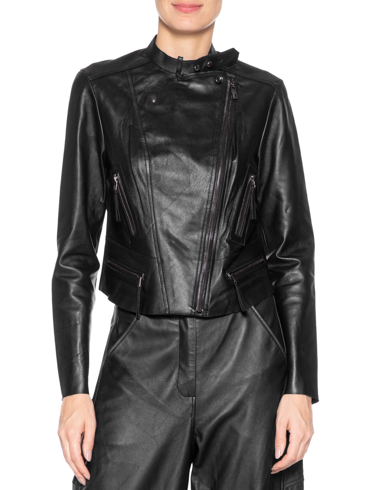 Jaqueta Feminina De Couro Motor Clássica Preto Animale