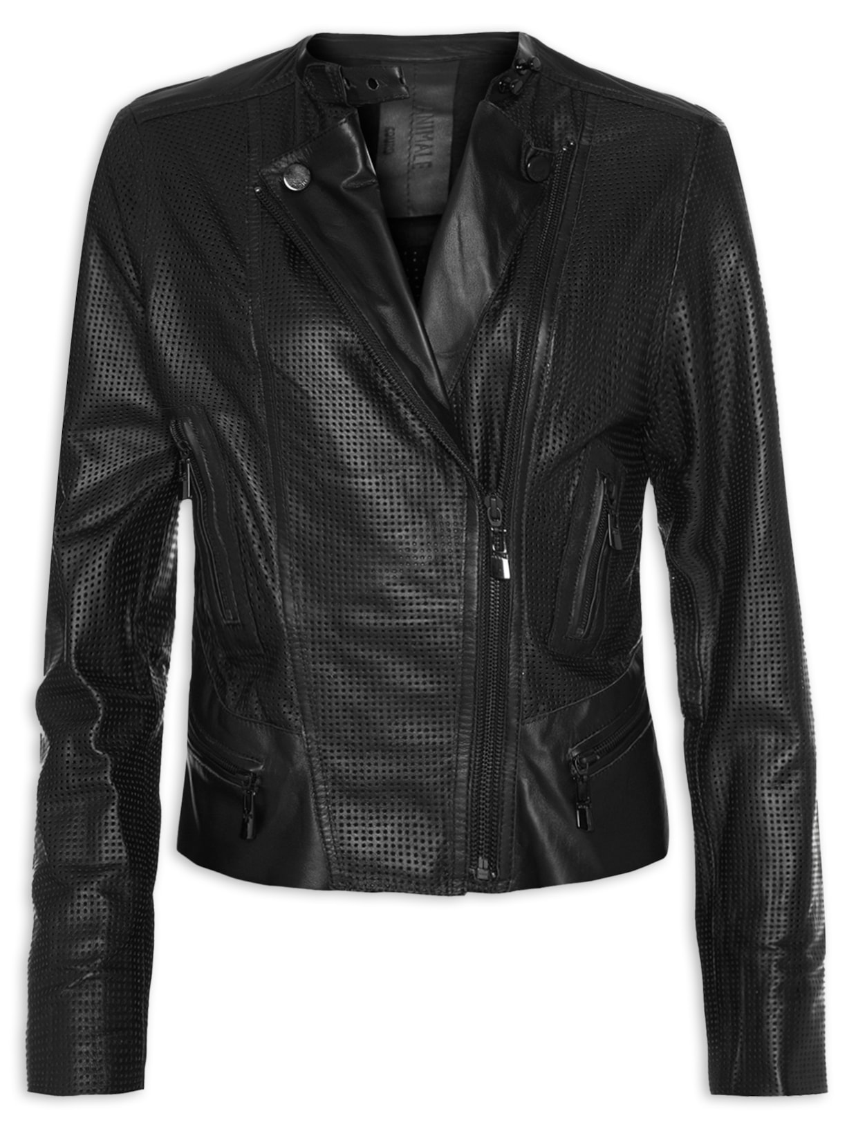 Jaqueta Feminina De Couro Motor Clássica Vazada - Preto