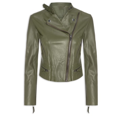 Jaqueta Feminina De Couro Motor Clássica - Verde