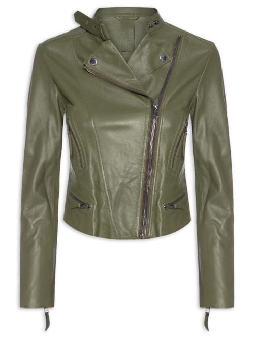 Jaqueta Feminina De Couro Motor Clássica - Verde