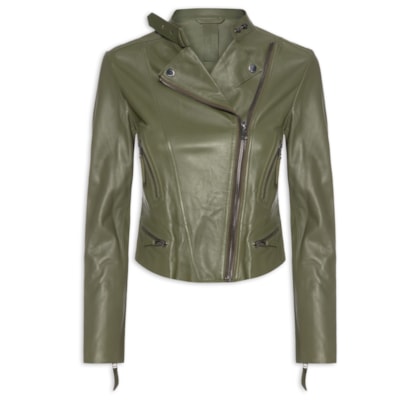 Jaqueta Feminina De Couro Motor Clássica - Verde