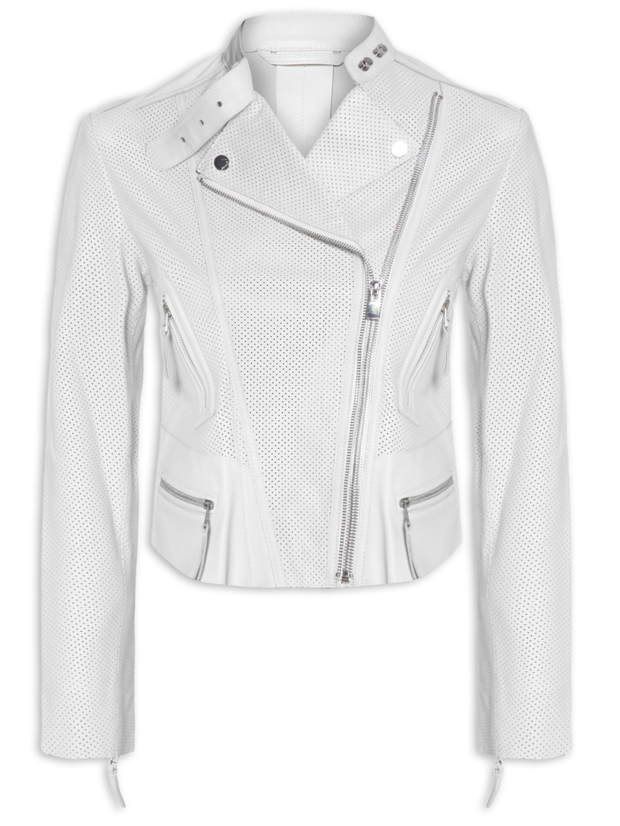 Jaqueta Feminina De Couro Motor Furadinha - Branco