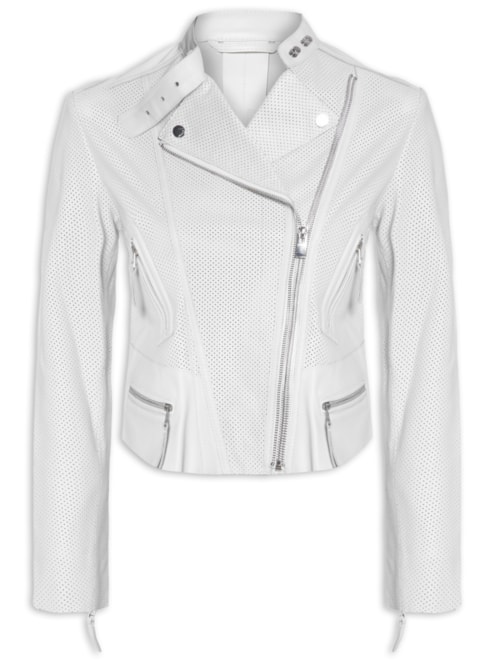 Jaqueta Feminina De Couro Motor Furadinha - Branco