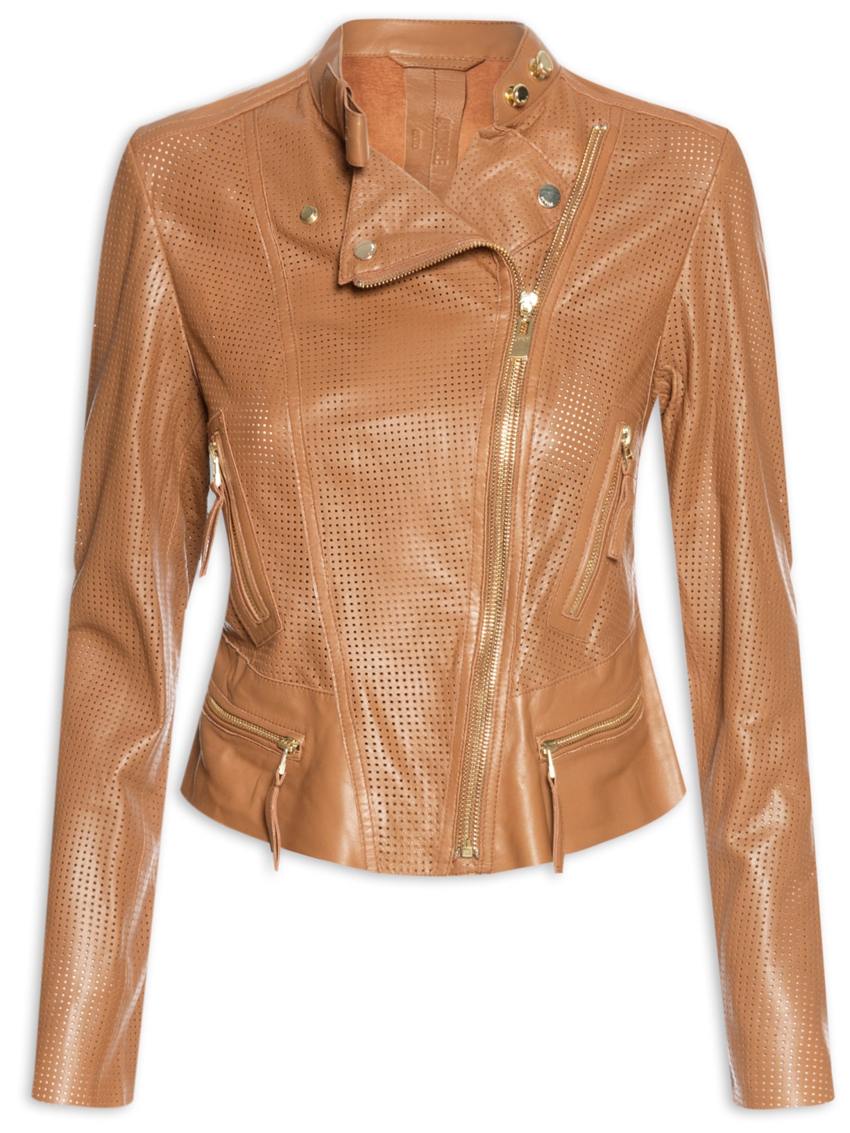 Jaqueta Feminina de Couro Motor Furadinha - Marrom