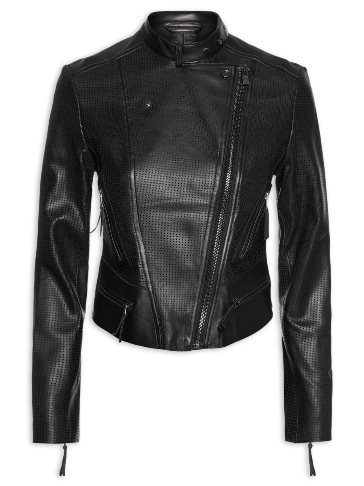 Jaqueta Feminina De Couro Motor Furadinha - Preto