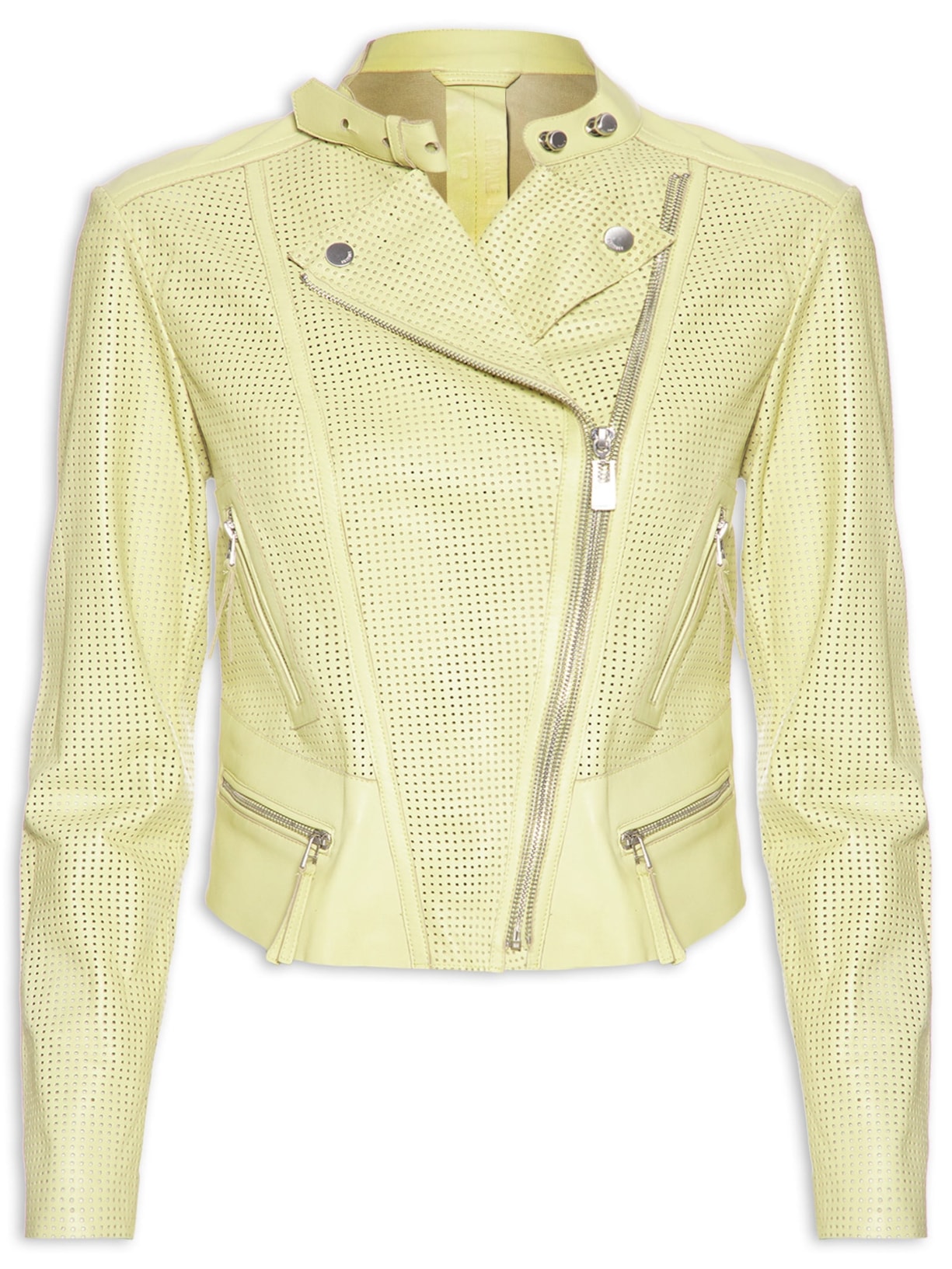 Jaqueta Feminina De Couro Motor Furadinha Verde Animale