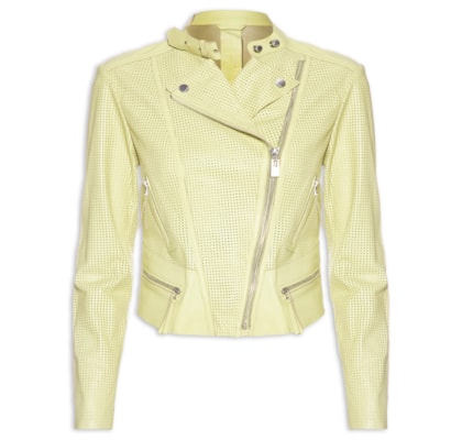 Jaqueta Feminina De Couro Motor Furadinha - Verde