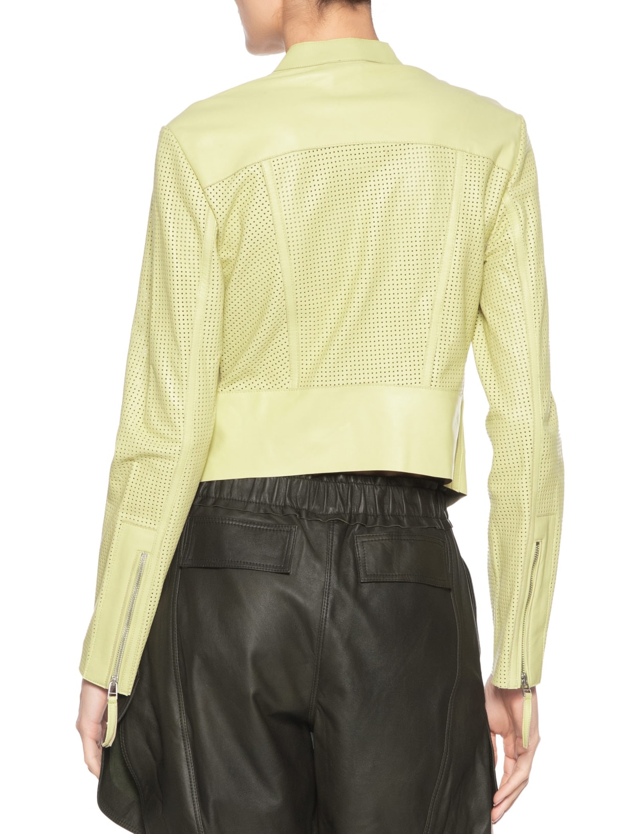 Jaqueta Feminina De Couro Motor Furadinha Verde Animale