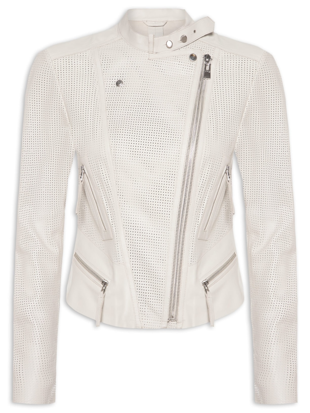 Jaqueta Feminina de Couro Motor Furadinha  – Branco Animale