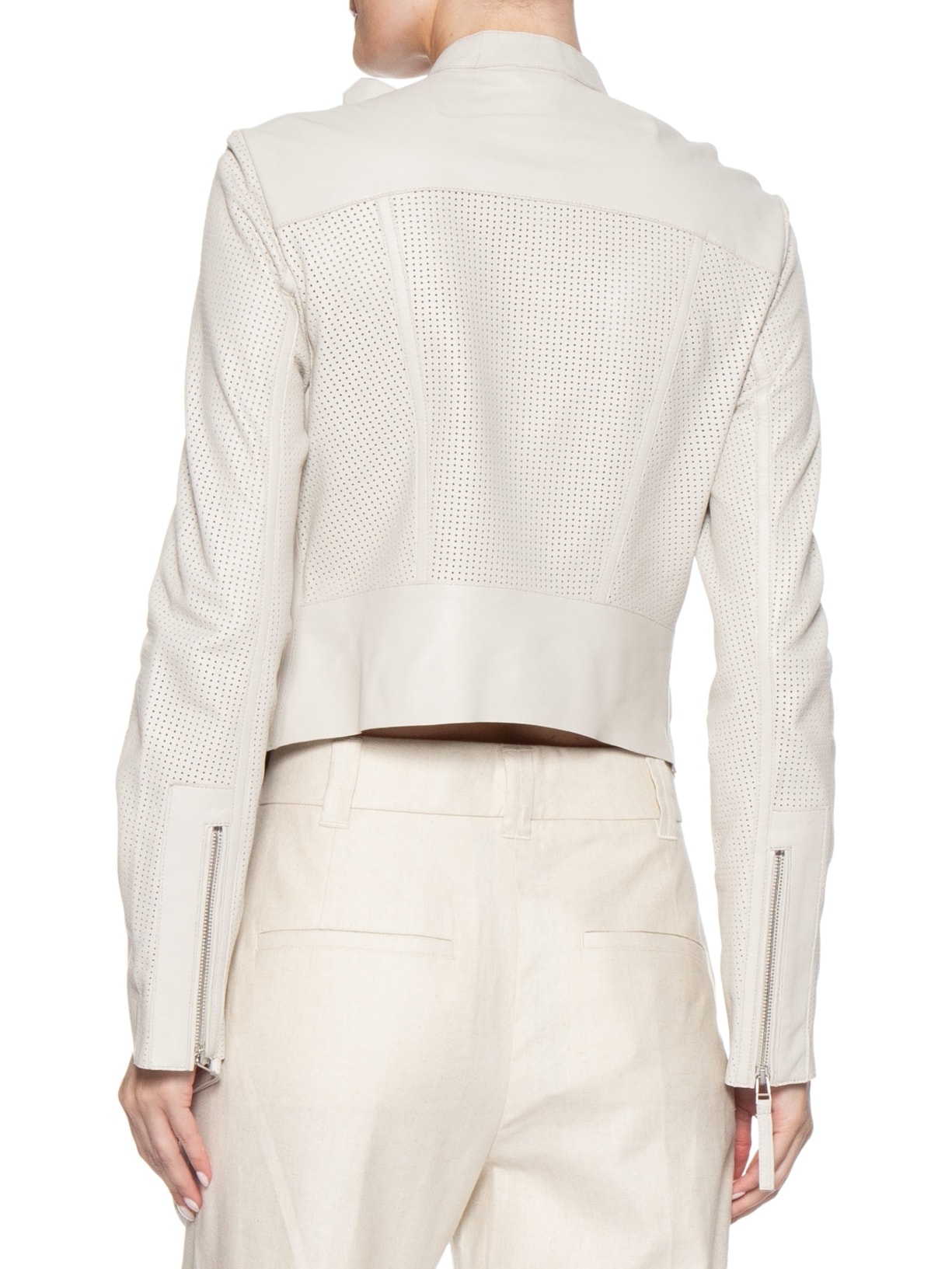 Jaqueta Feminina de Couro Motor Furadinha  – Branco Animale