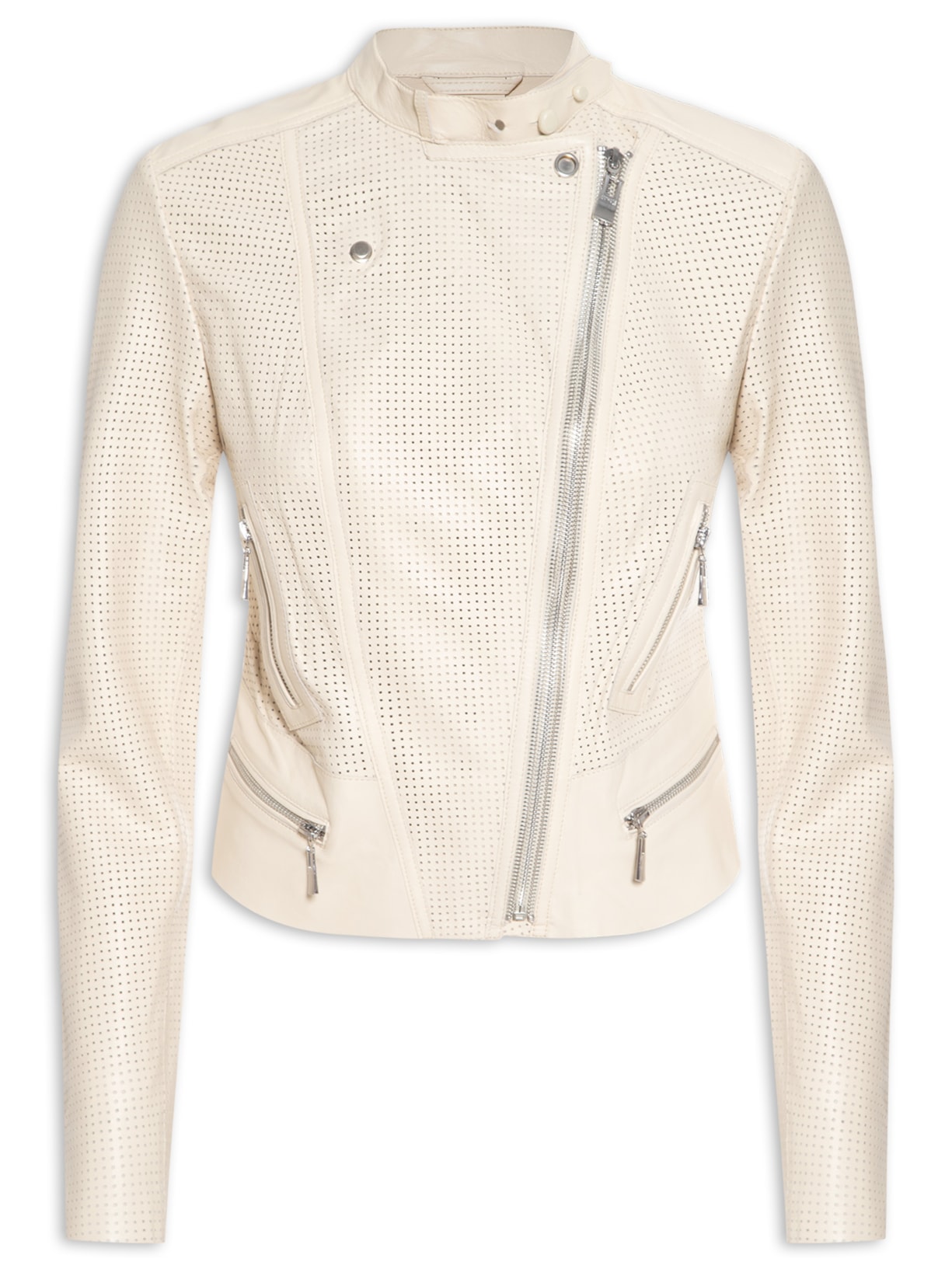 Jaqueta Feminina De Couro Motor Vazada - Bege