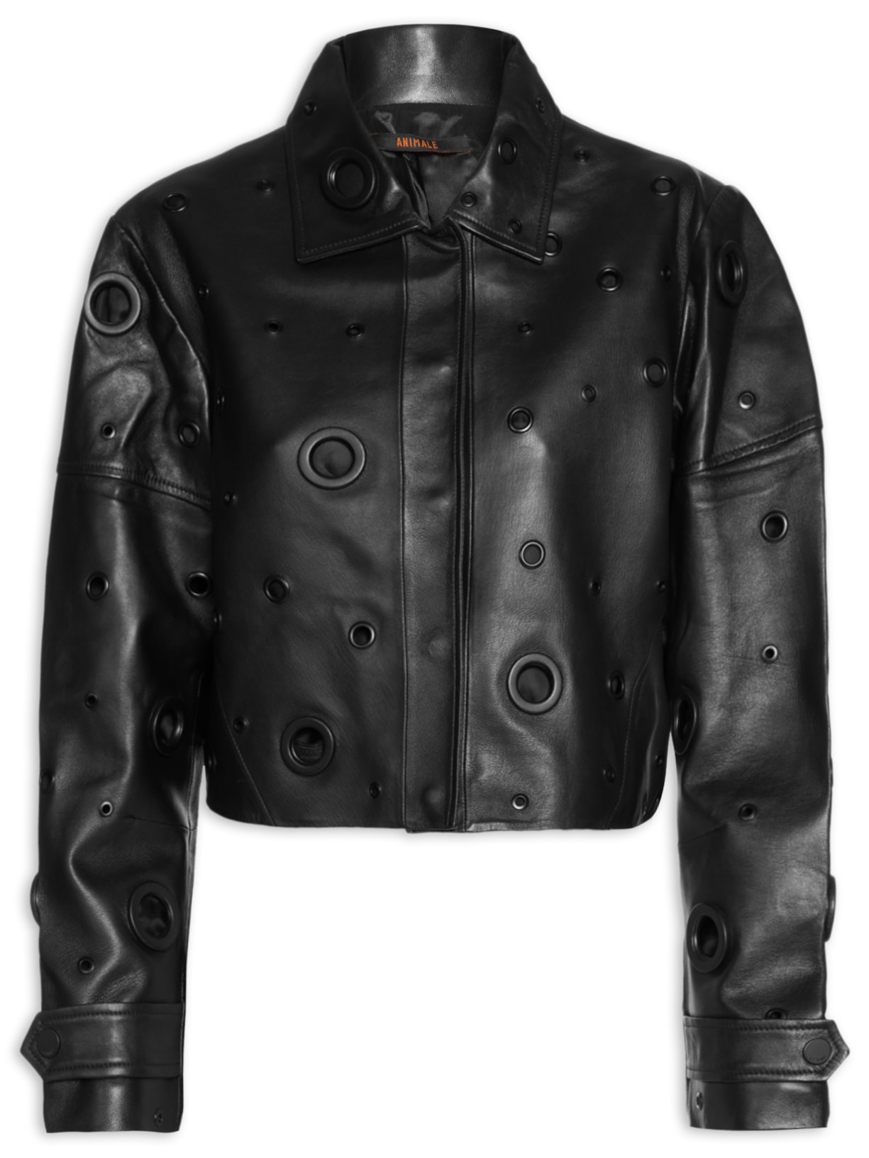 Jaqueta Feminina De Couro Multi Ilhoses - Preto