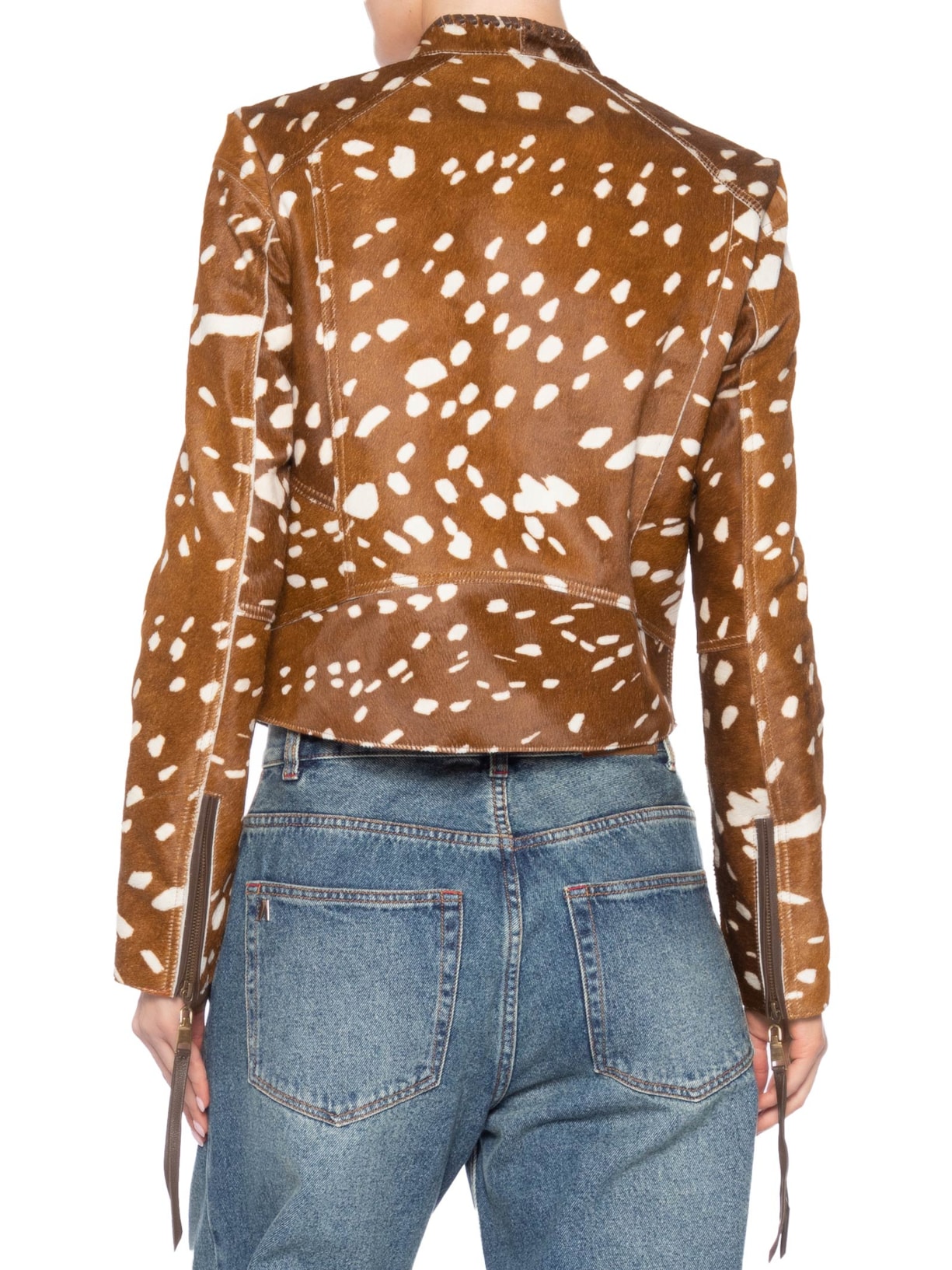 Jaqueta Feminina De Couro Pelo Animal Print Marrom Animale