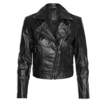 Jaqueta Feminina De Couro Perfecto Classica  - Preto