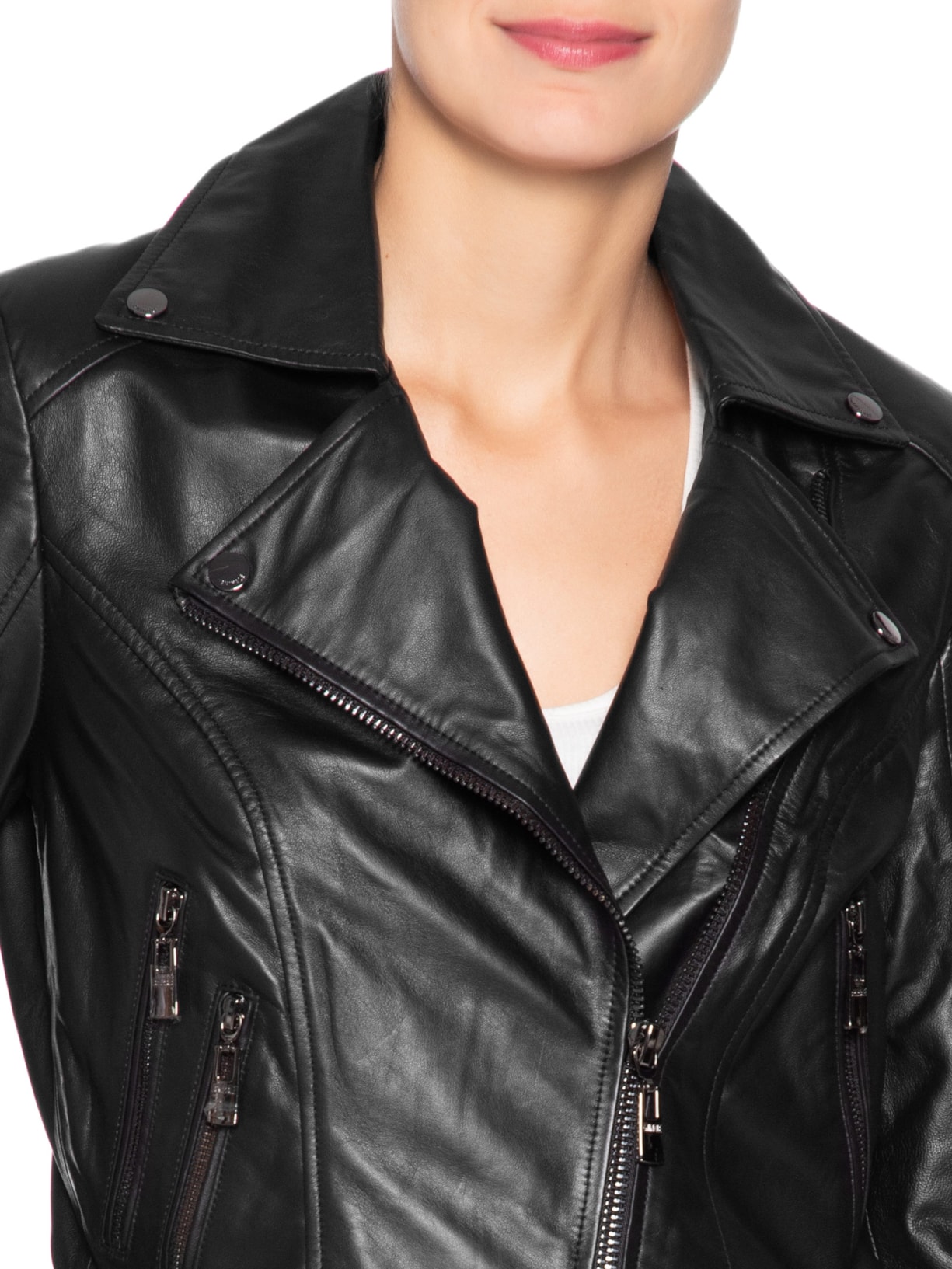 Jaqueta Feminina De Couro Perfecto Classica  Preto Animale