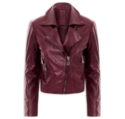 Jaqueta Feminina De Couro Perfecto Clássica - Vermelho