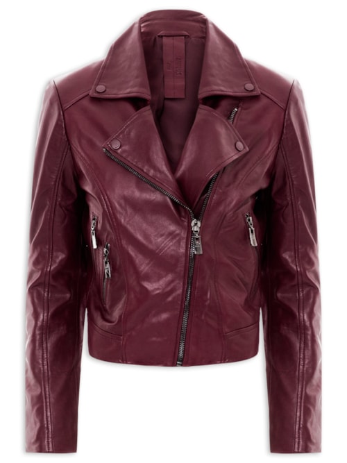 Jaqueta Feminina De Couro Perfecto Clássica - Vermelho