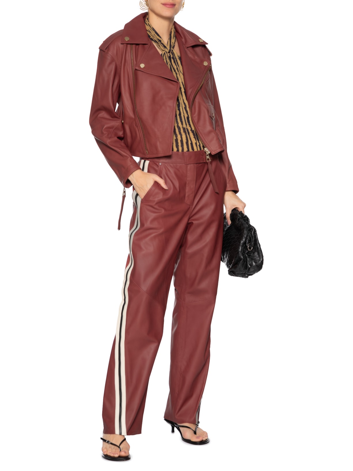 Jaqueta Feminina De Couro Perfecto Foleo Vermelho Animale