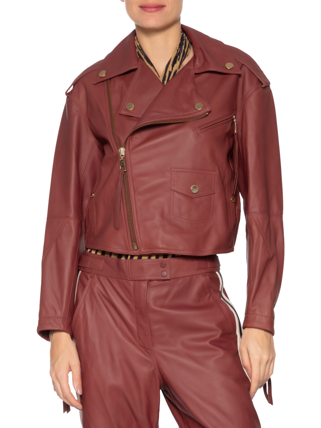 Jaqueta Feminina De Couro Perfecto Foleo Vermelho Animale