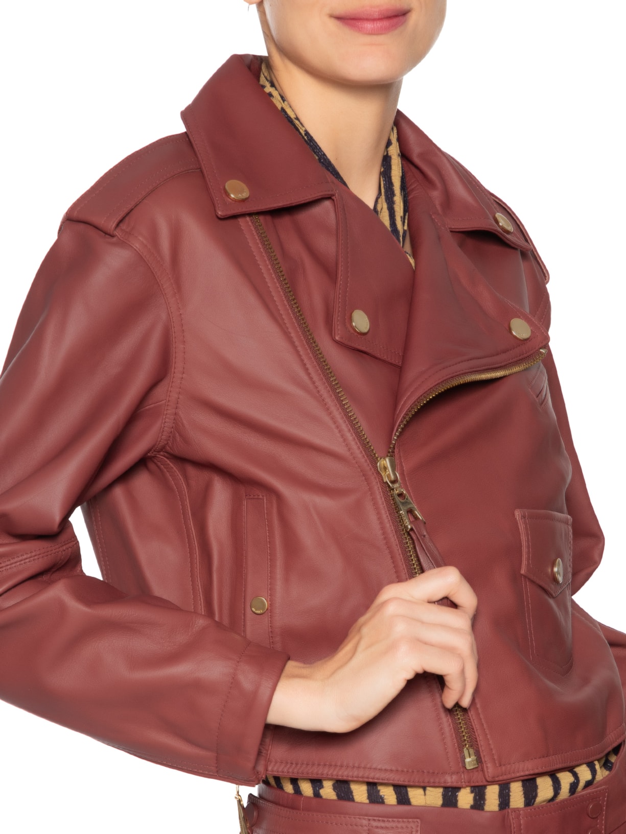 Jaqueta Feminina De Couro Perfecto Foleo Vermelho Animale