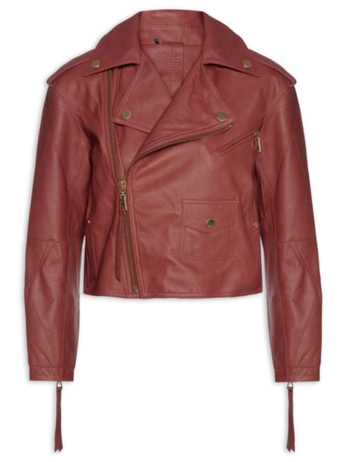 Jaqueta Feminina De Couro Perfecto Foleo - Vermelho