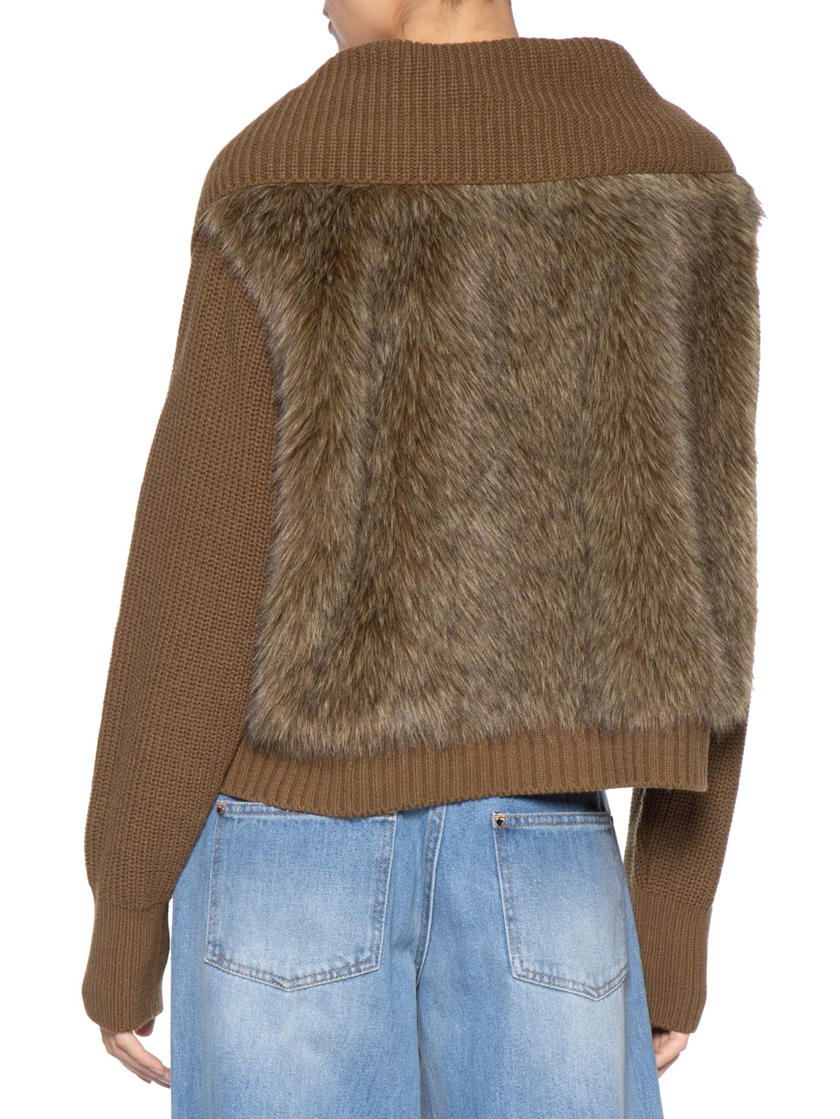 Jaqueta Feminina De Pelo Acabamentos Em Tricot Marrom Animale Jeans