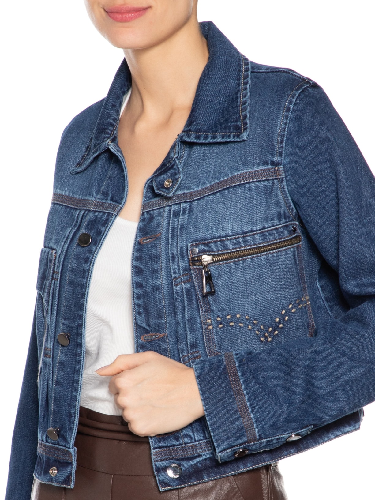 Jaqueta Feminina Denim Zíper Azul Animale