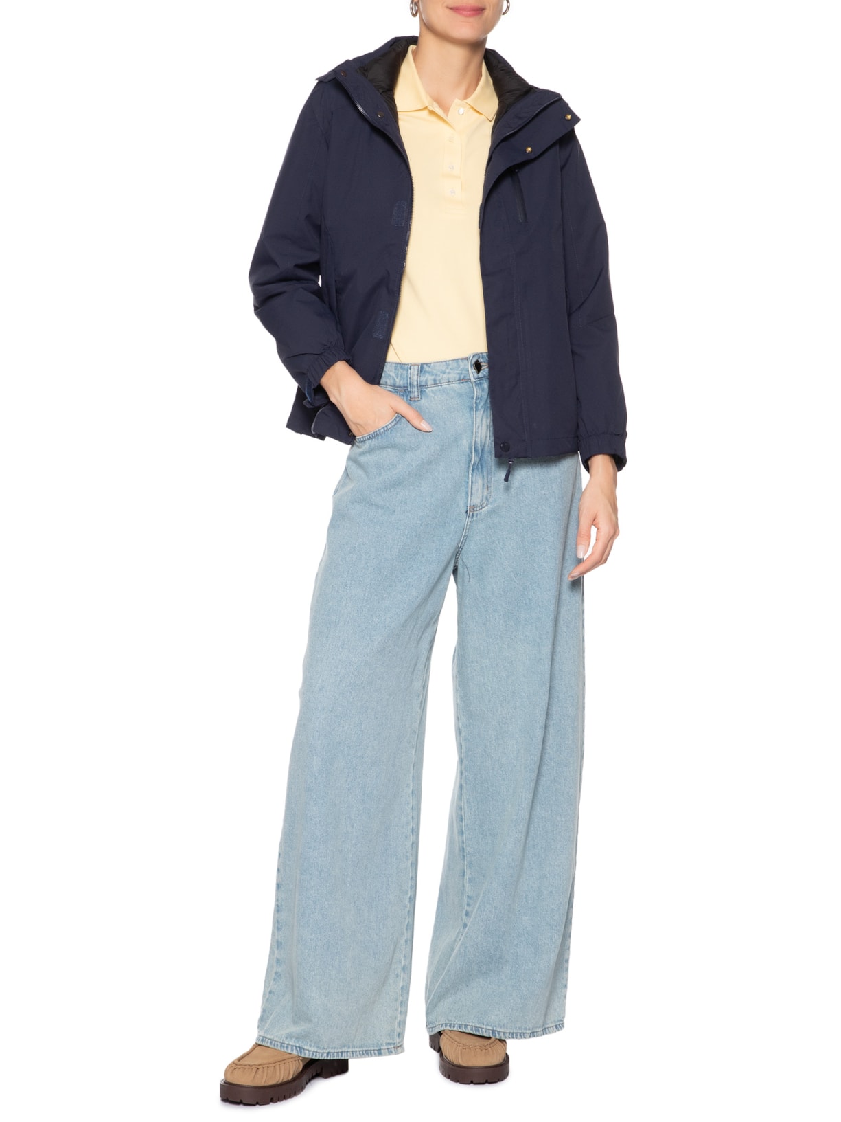 Jaqueta Feminina Dois Em Um Capuz Removível Azul Basiq