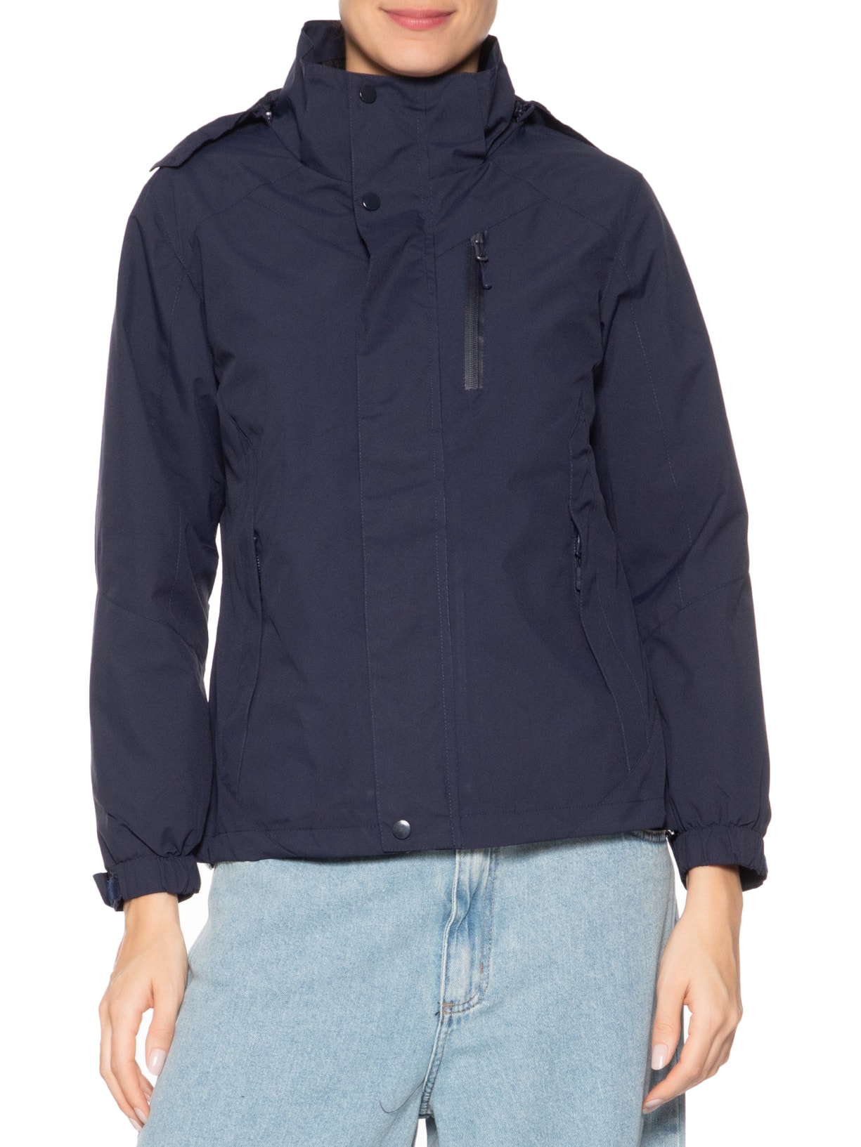 Jaqueta Feminina Dois Em Um Capuz Removível Azul Basiq