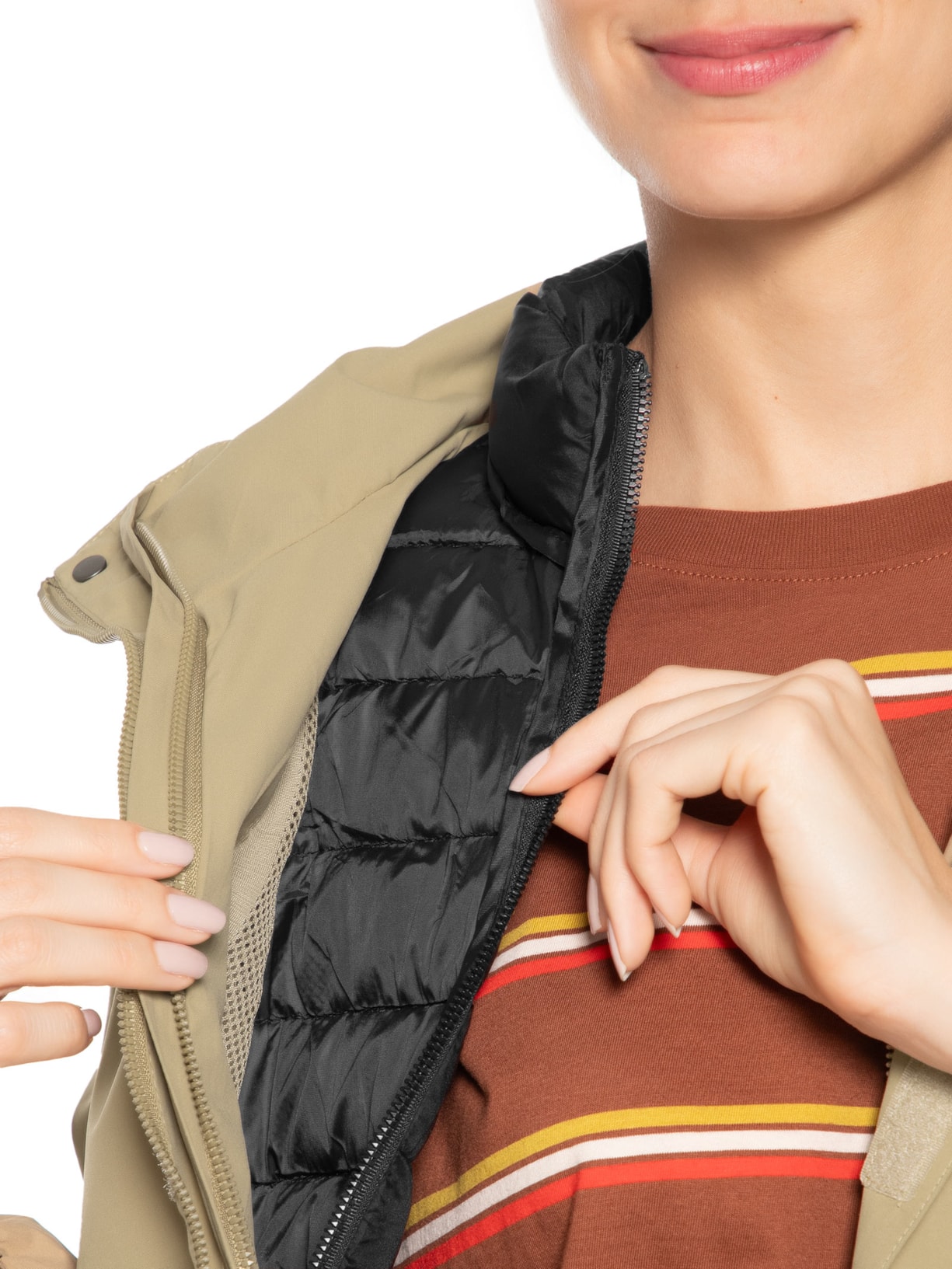 Jaqueta Feminina Dois Em Um Capuz Removível Bege Basiq