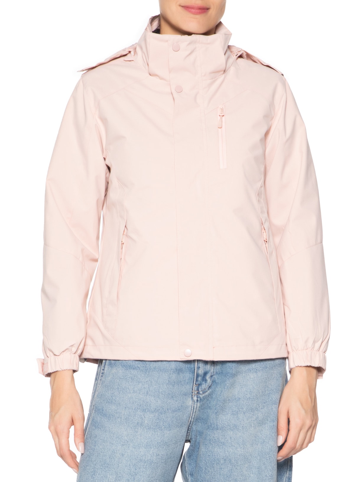 Jaqueta Feminina Dois Em Um Capuz Removível Rosa Basiq