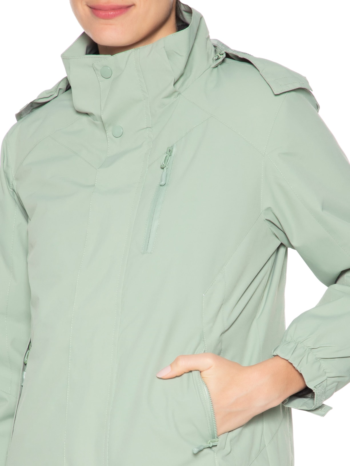 Jaqueta Feminina Dois Em Um Capuz Removível Verde Basiq