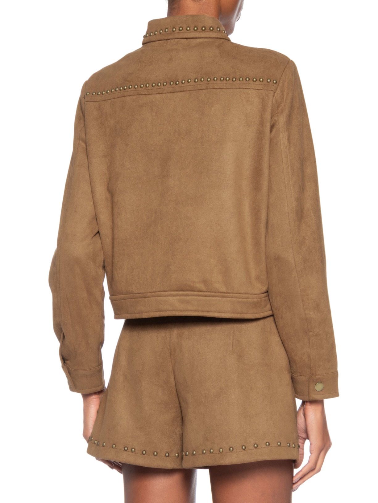 Jaqueta Feminina em Suede com Tachas Marrom Market 33