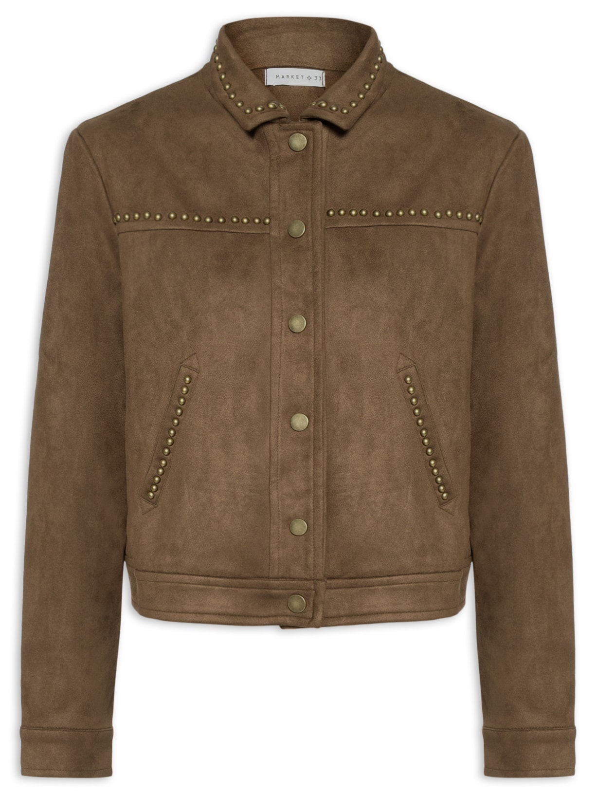 Jaqueta Feminina em Suede com Tachas Marrom Market 33