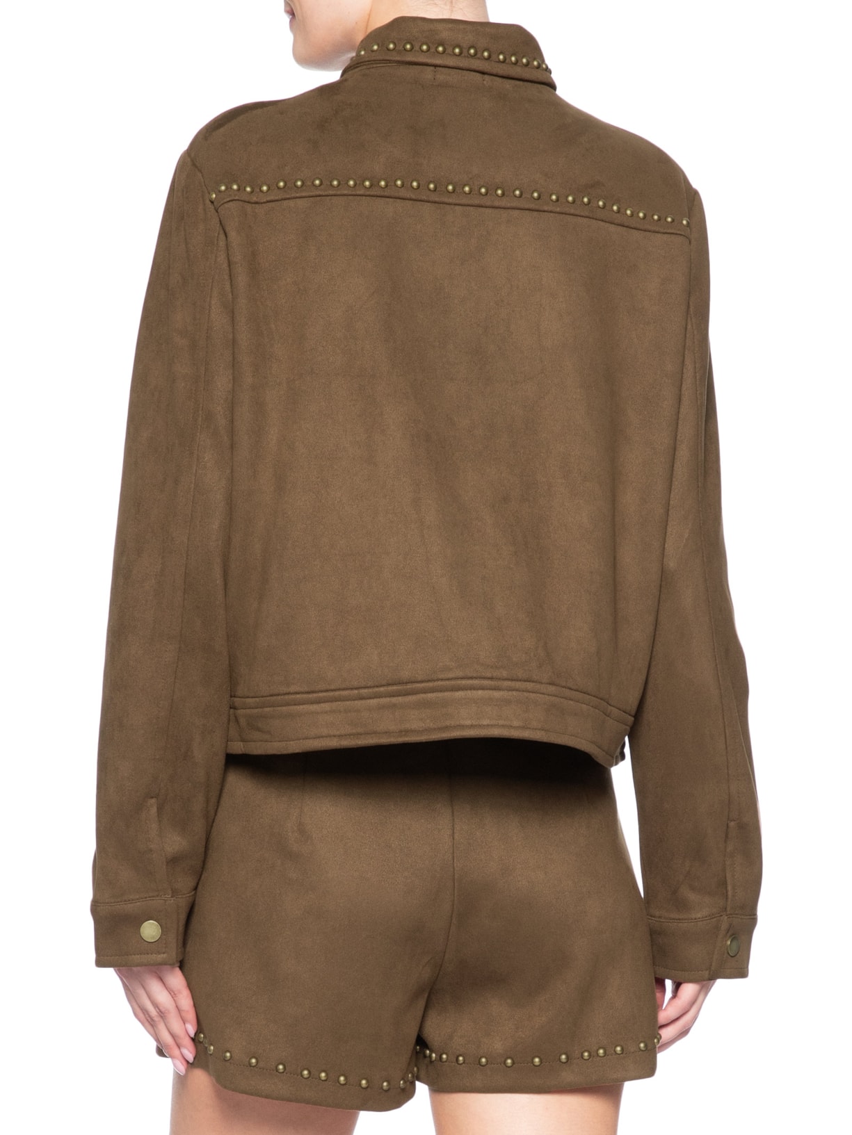 Jaqueta Feminina em Suede com Tachas Marrom Market 33