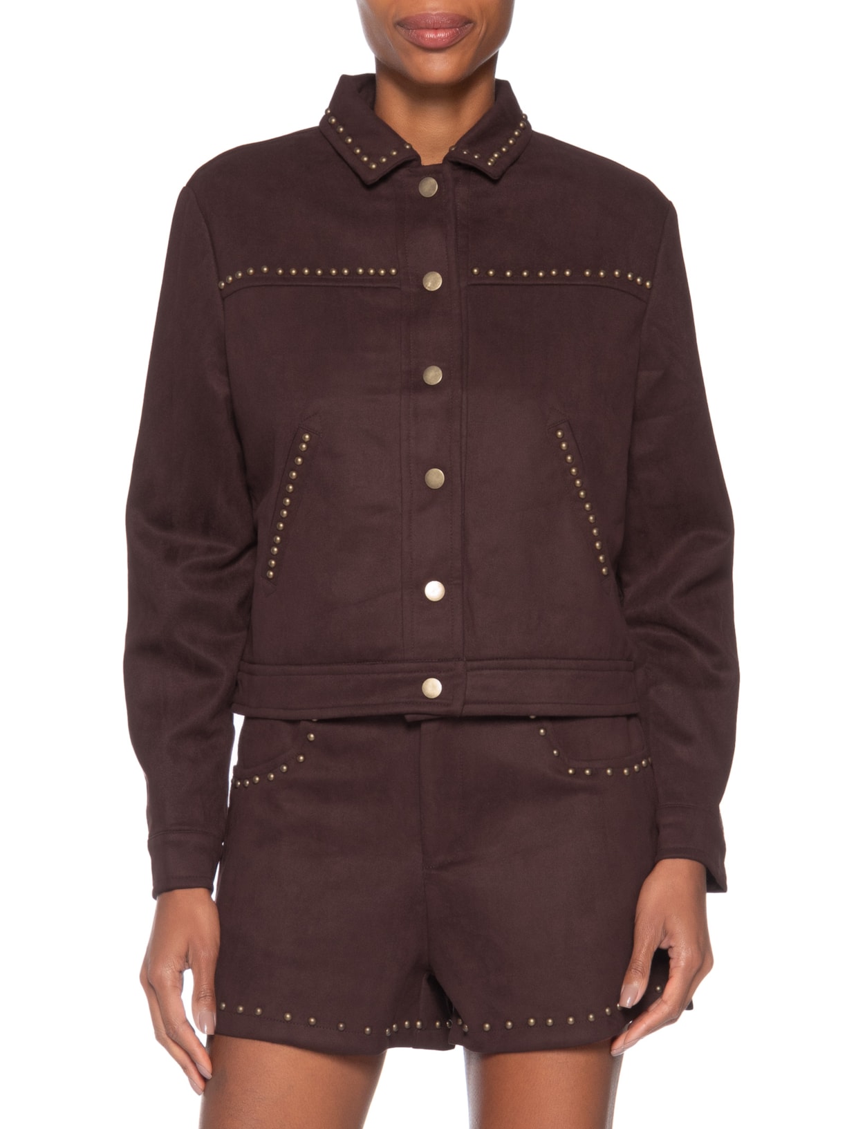 Jaqueta Feminina em Suede com Tachas Vermelho Market 33