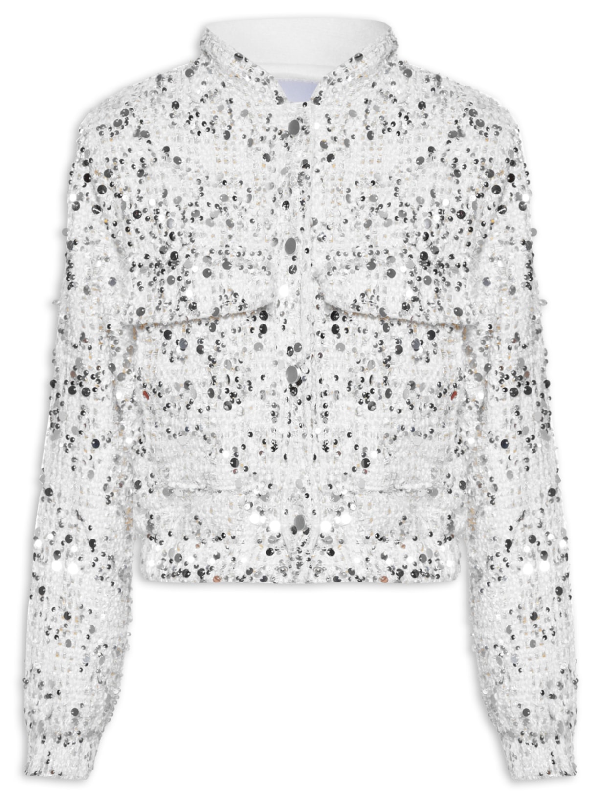 Jaqueta Feminina Em Tweed Com Paetê - Branco