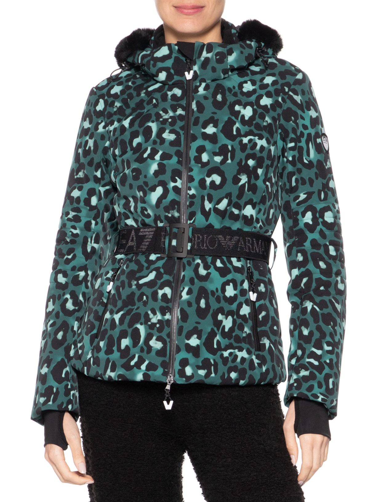 Jaqueta Feminina Estampa Com Gola De Pelos Verde Ea7 Emporio Armani