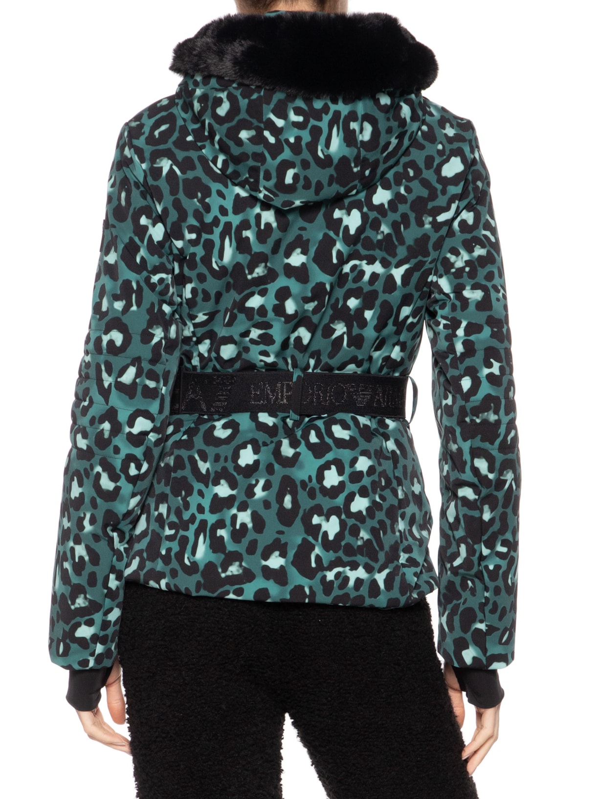 Jaqueta Feminina Estampa Com Gola De Pelos Verde Ea7 Emporio Armani